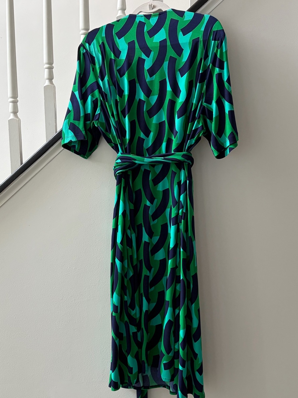 Green & Navy Geometric Wrap Midi Dress